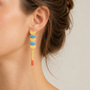 Red and blue long earrings